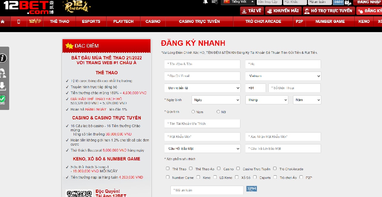Các dịch vụ nhà cái 12bet đang cung cấp