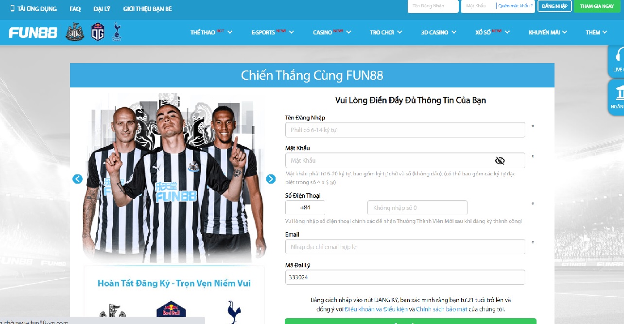 Hướng dẫn cách đăng ký Fun88