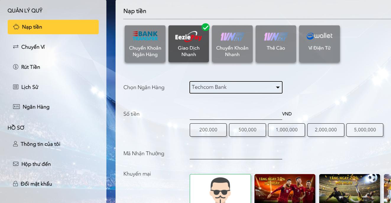 Hướng dẫn nạp tiền vào tài khoản H3bet