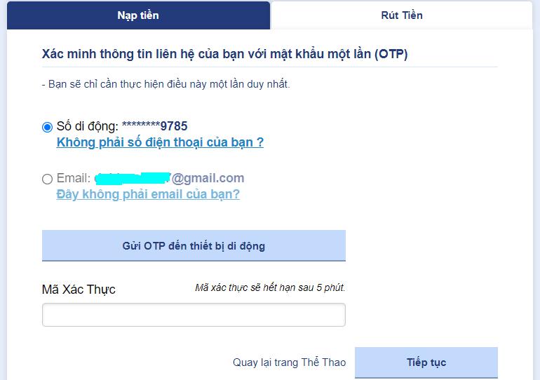 Hướng dẫn nạp tiền vào tài khoản Sbotop