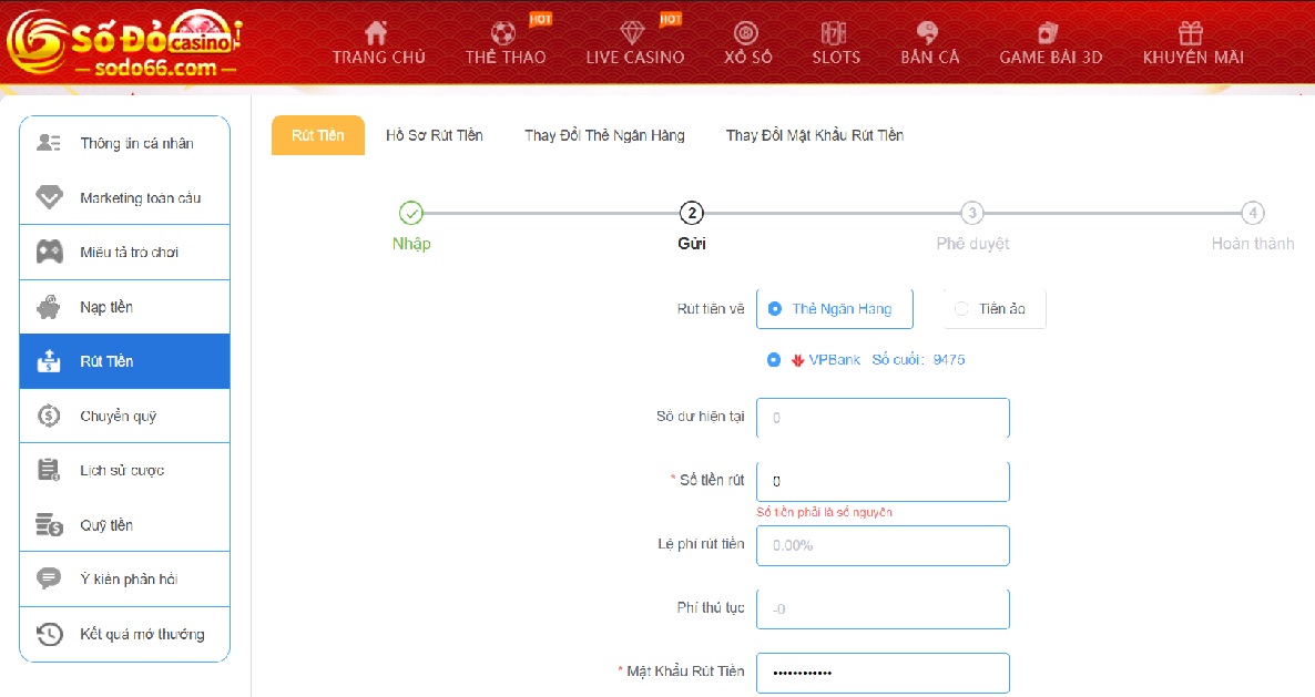 Hướng dẫn nạp tiền vào tài khoản Sodo66